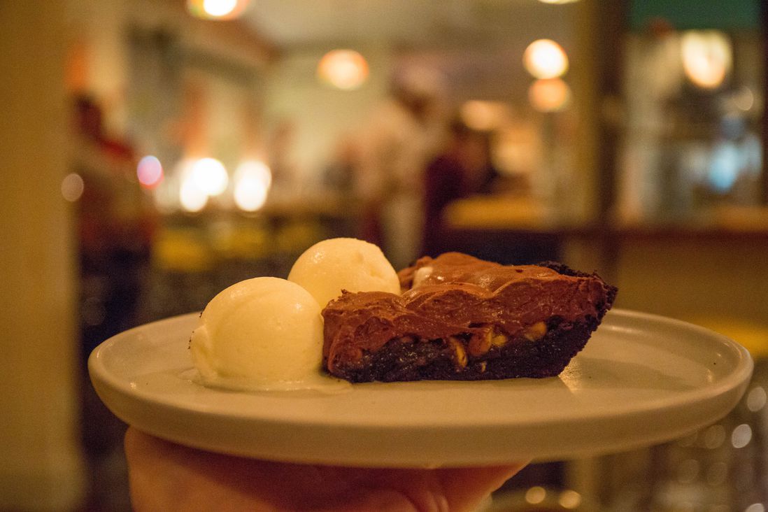 Chocolate Peanut Butter Pie with Tres Leches Ice Cream ($11) <br/>